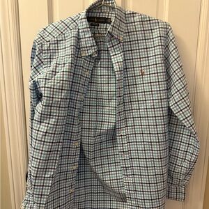 Ralph Lauren Men's Green and Blue Checkered Shirt